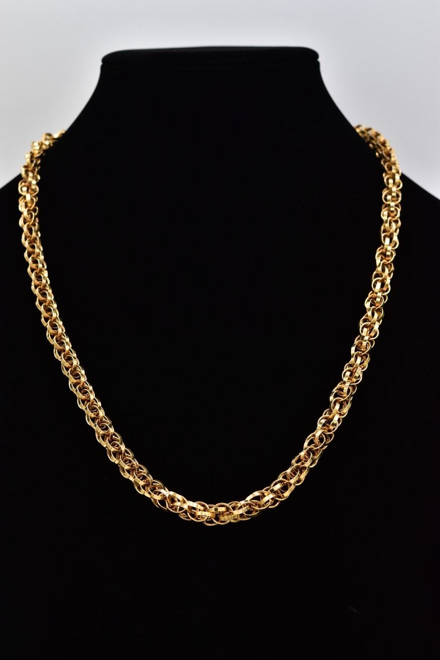 Vintage Gold Tone Woven Interlocking Link Chain Necklace 25" Statement 80s BinBM